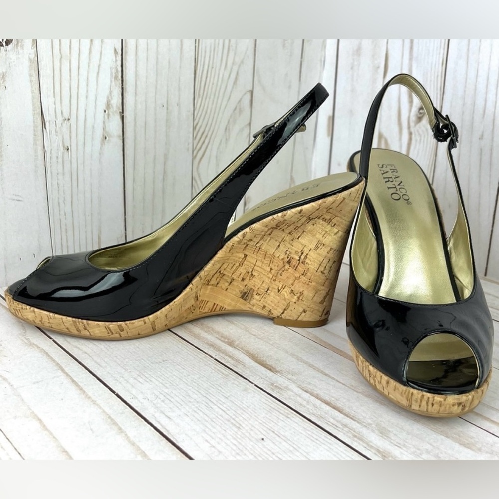 Franco Sarto patent leather wedge heel sandals - size 8.5 - Picture 9 of 16